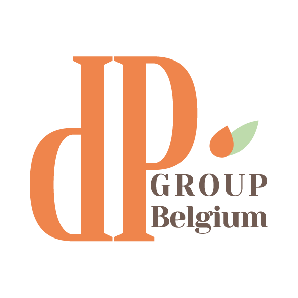 Logo DP Group Belgium in oranje en groen.