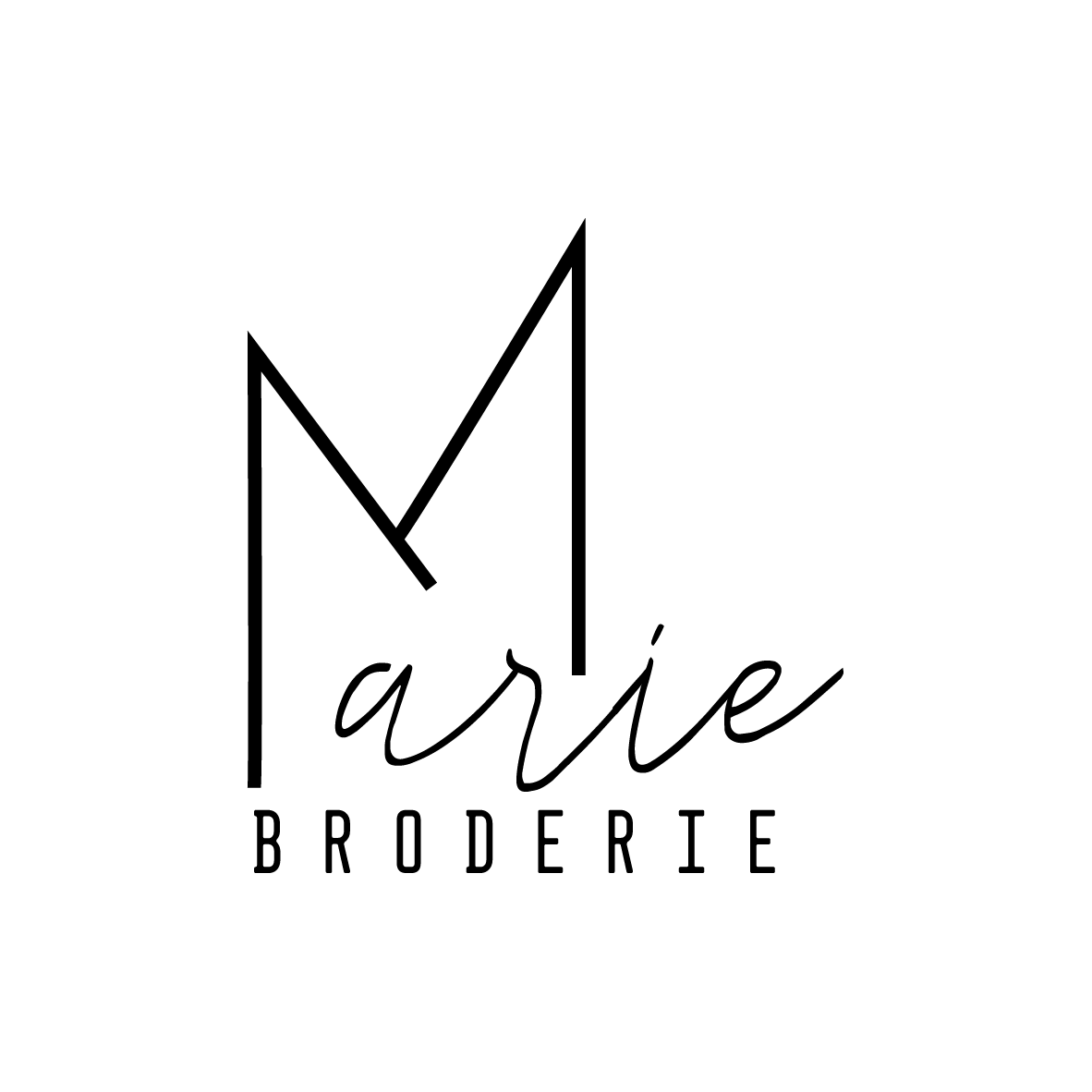  Logo van Marie Broderie in zwart wit.