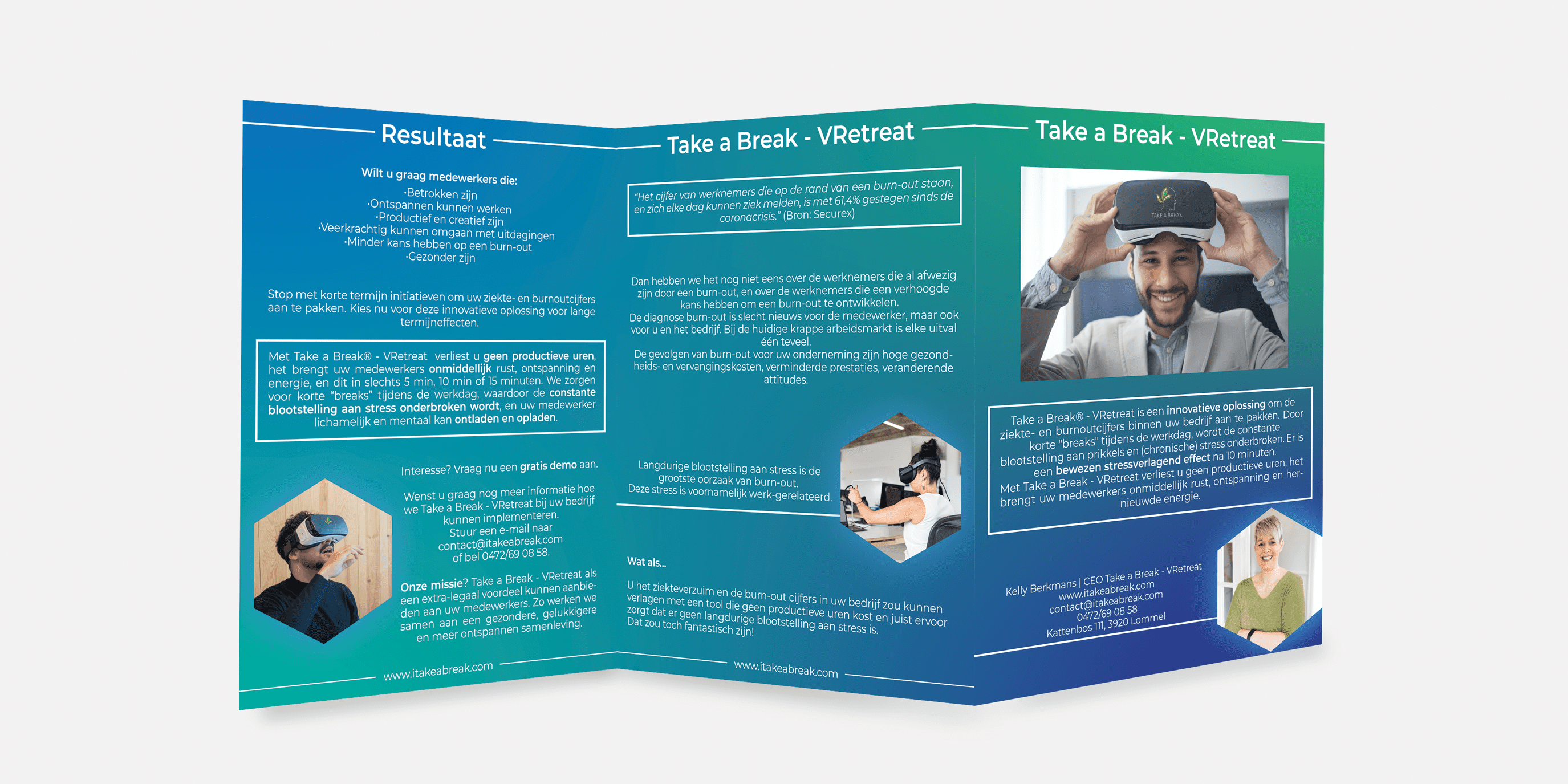 Grafisch vormgeving drukwerk A5 3-luik folder  voor VR.